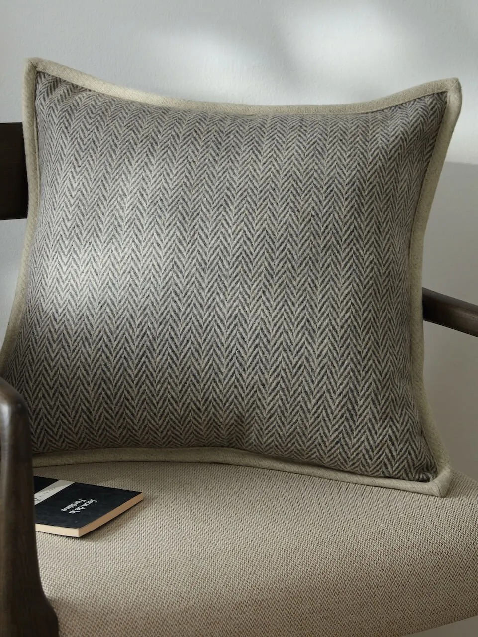 Grey Herringbone Wool Cushion Cover 50 x 50 cm