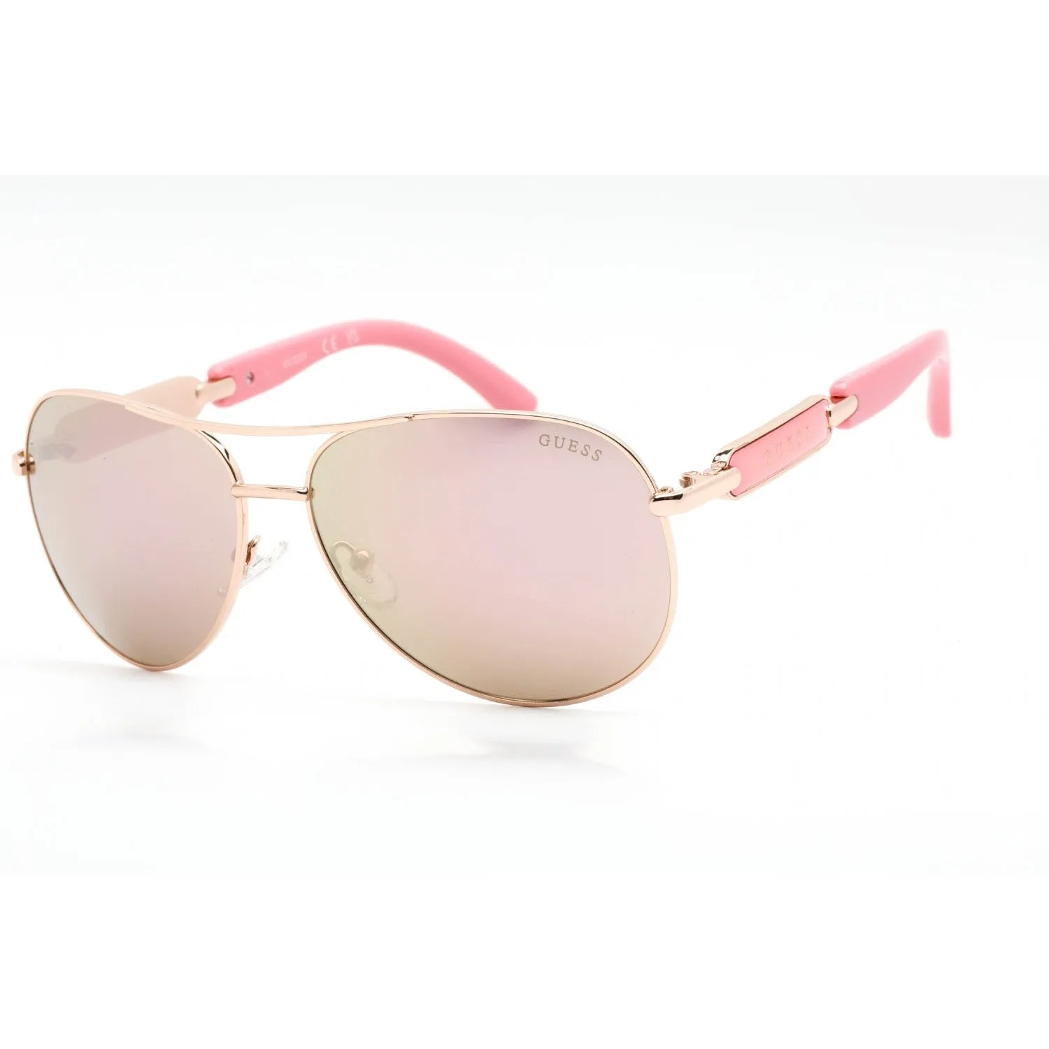 Guess GU7295 Sunglasses Shiny Rose Gold / Brown Mirror Women's