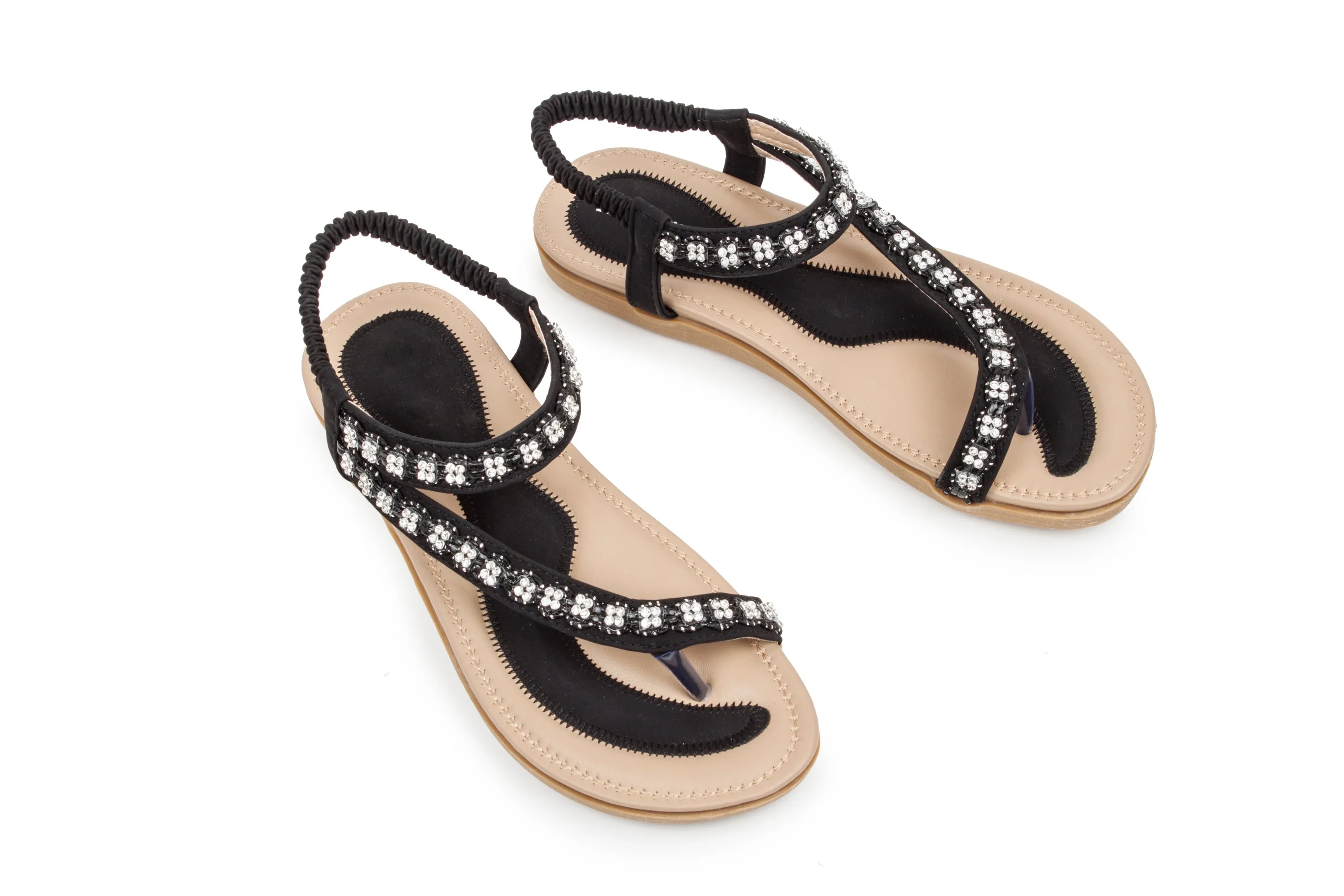 Haute editon Women's Crystal  Bohemian Beaded Comfort Sandals