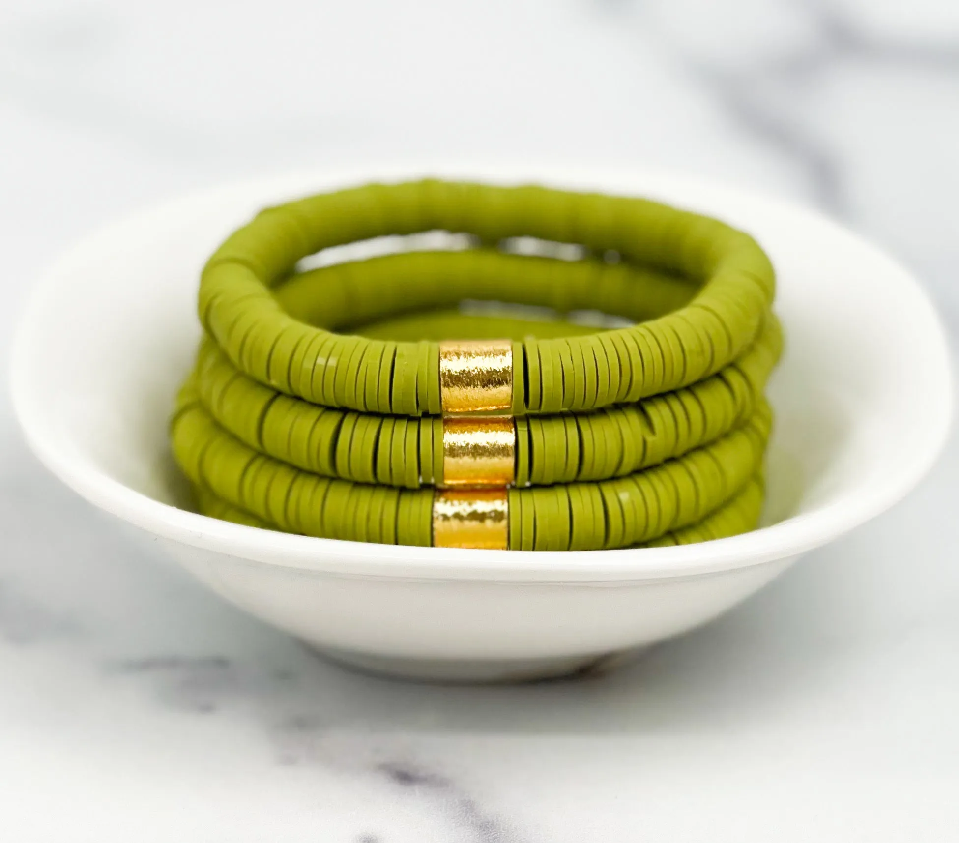 Heishi Color Pop Bracelet Olive Green