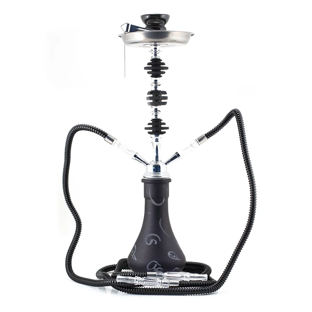 HOOKAH - 54cm 2 HOSE BLACK ARABIC GLASS CHROME METAL BLK CONE