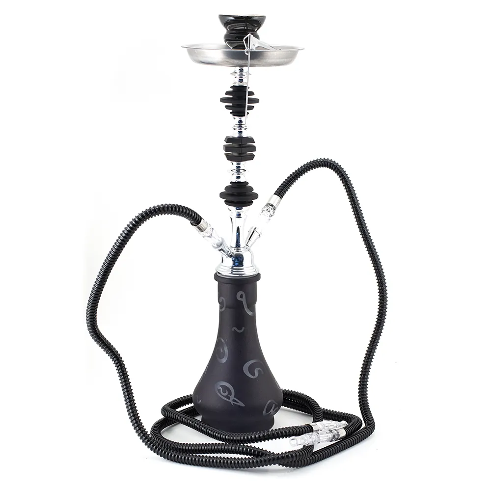 HOOKAH - 54cm 2 HOSE BLACK ARABIC GLASS CHROME METAL BLK CONE