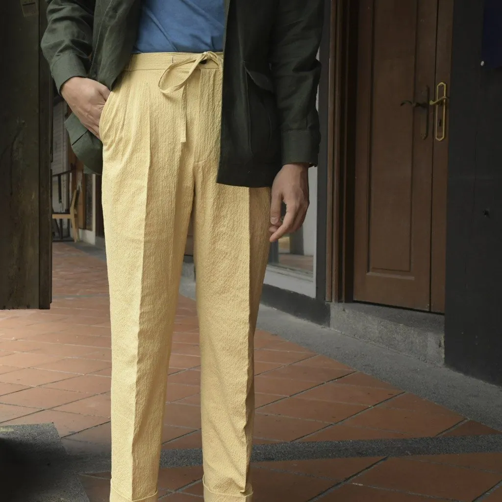 Italian Seersucker Cream Custom Trousers