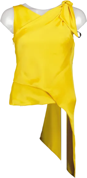 Karen Millen Yellow One Shoulder Drape Top UK 8