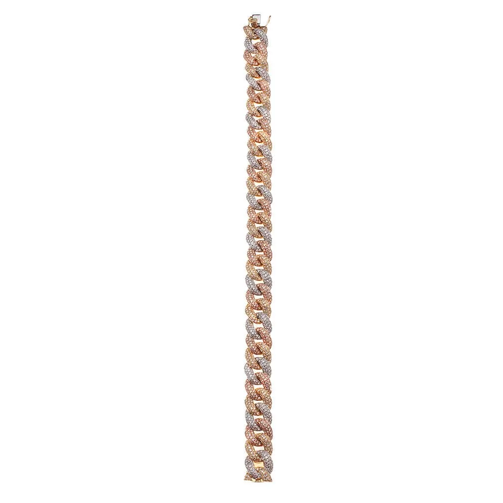 Large 14K Gold Tri-Color and Micro-Pave Diamond Cuban Link Chain Bracelet Signature Piece