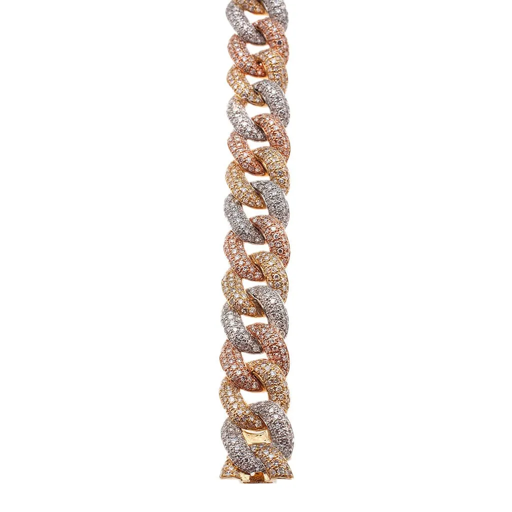 Large 14K Gold Tri-Color and Micro-Pave Diamond Cuban Link Chain Bracelet Signature Piece