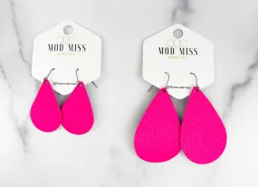 Leather Teardrop Earring Hot Pink