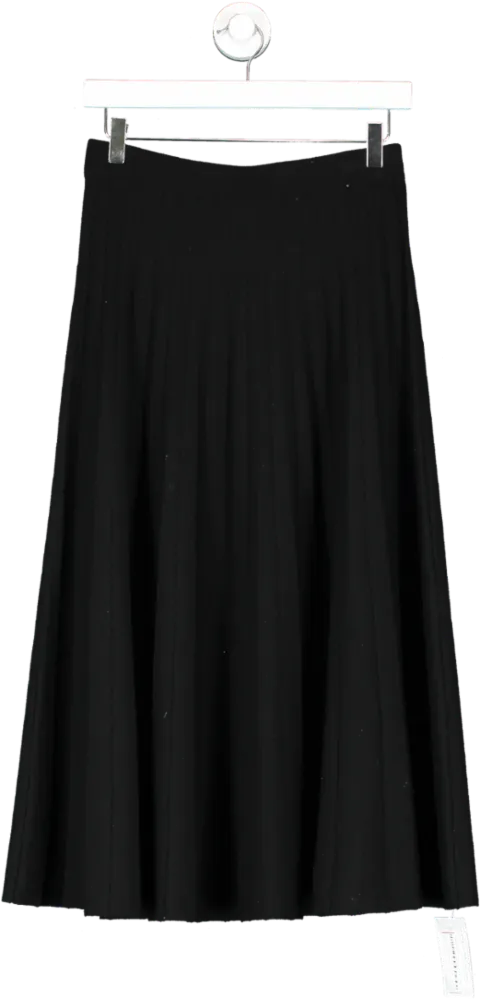 Lilysilk Black Collegiate Ultra-fine Merino Wool Skirt UK M