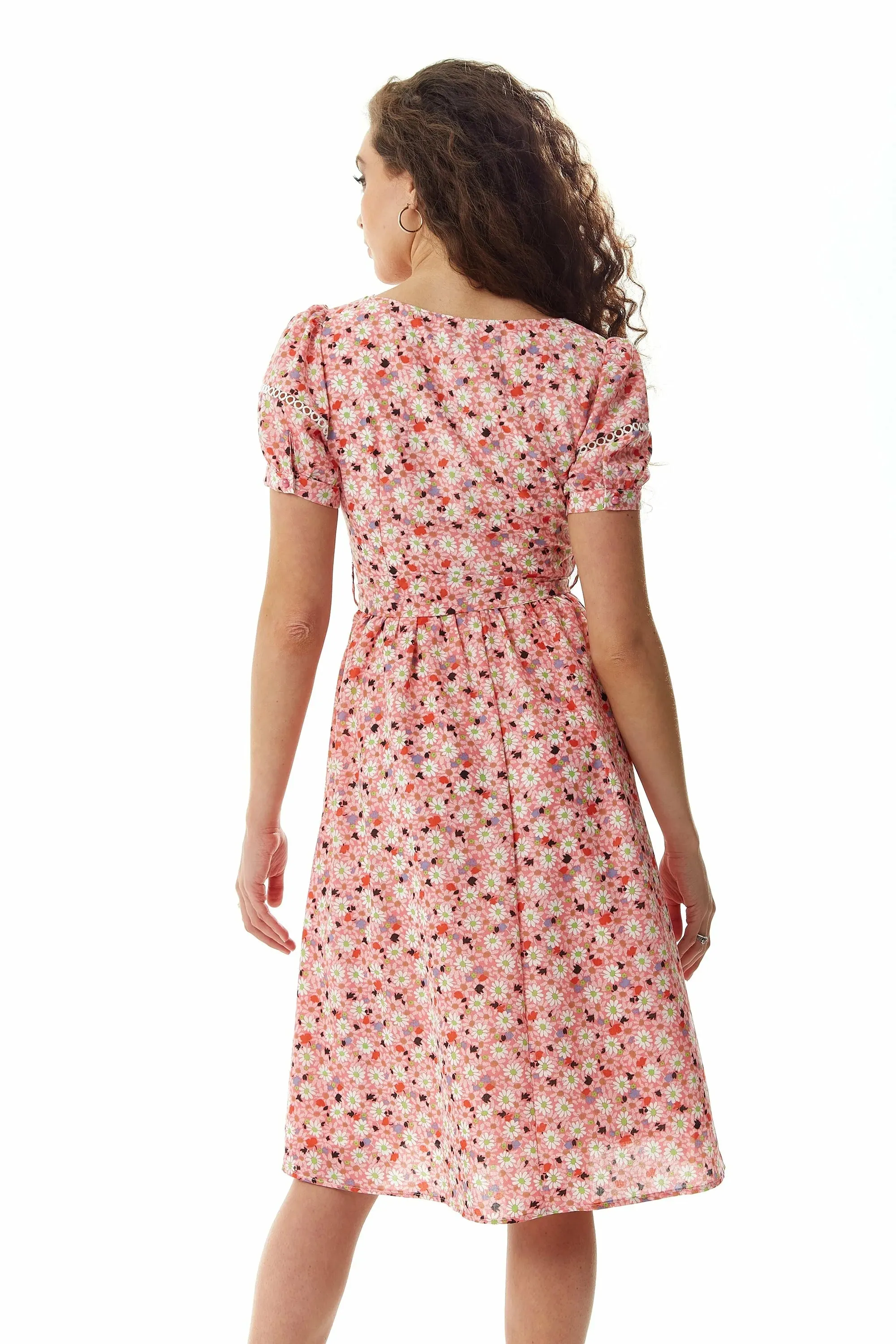 Liquorish Floral Midi Dress With Trim Lace Details