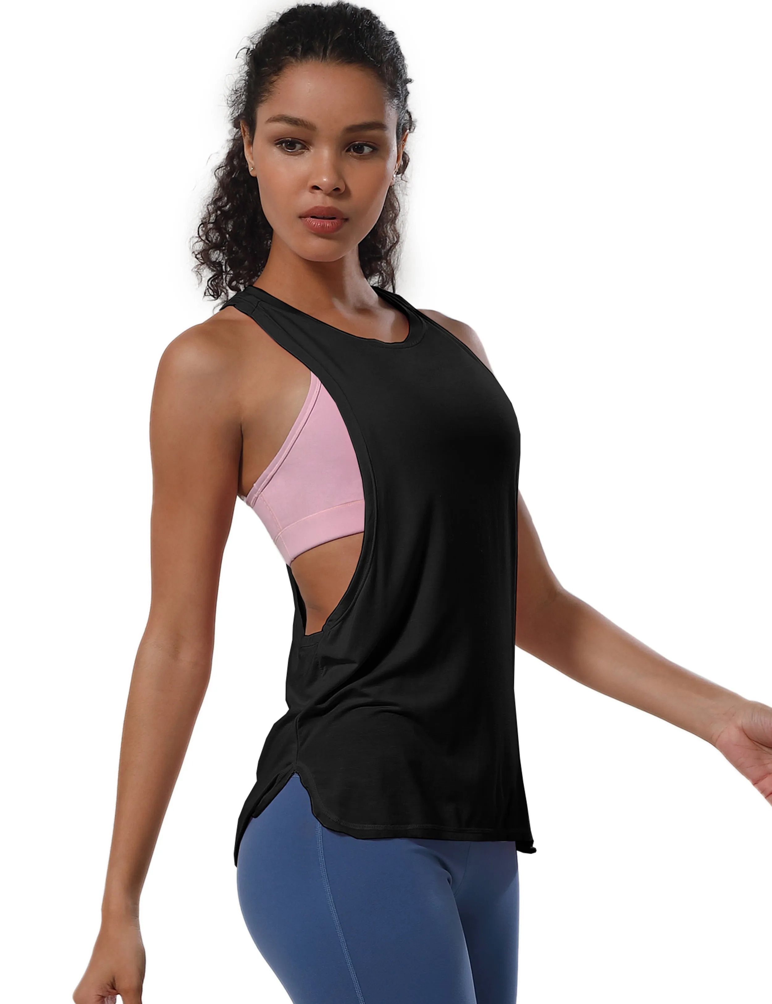 Low Cut Loose Fit Tank Top black_yogastudio