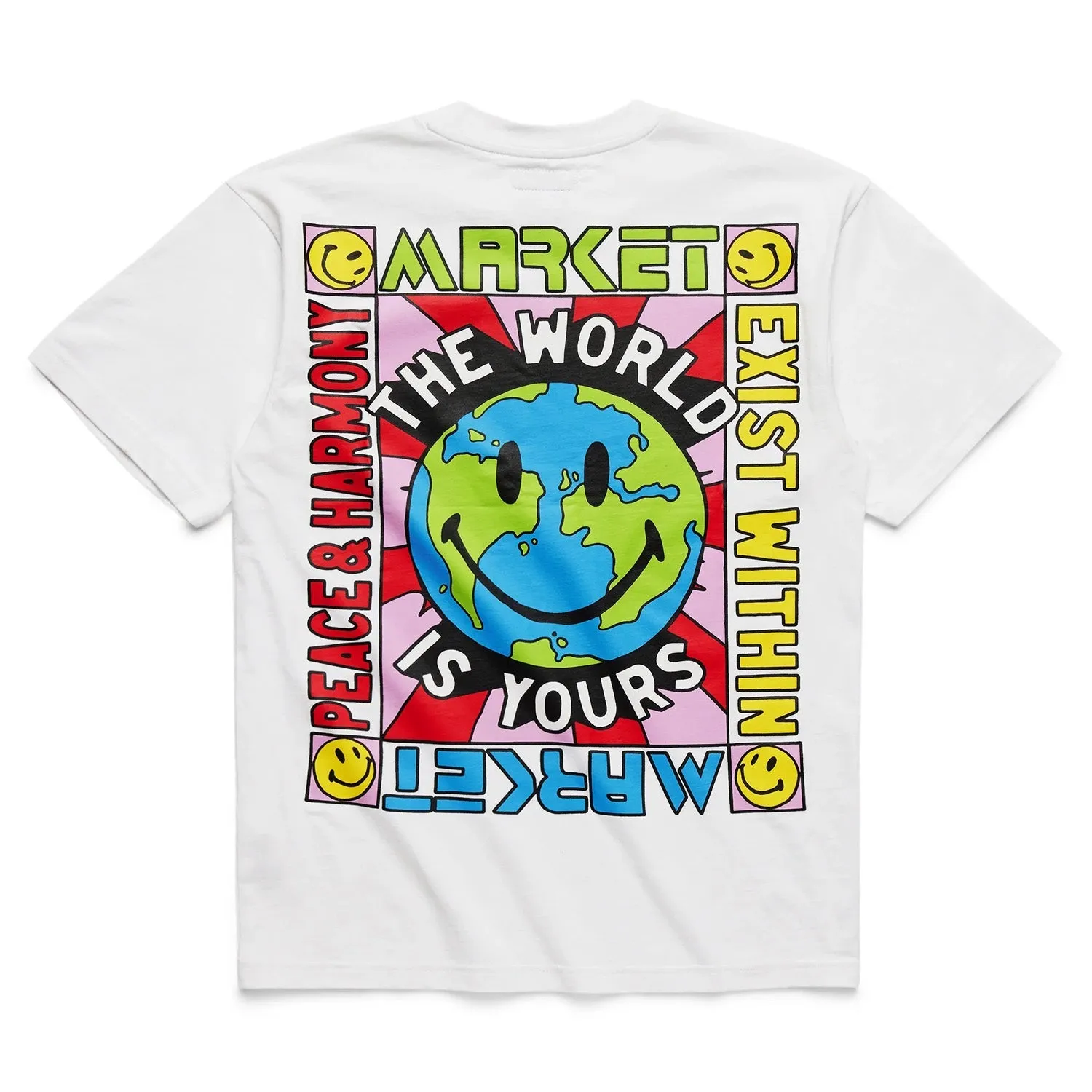 Market Men Smiley Peace And Harmony World T-Shirt White