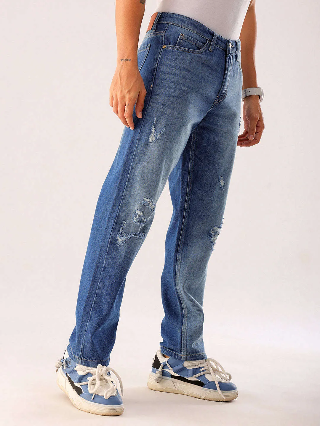 Men Blue Distressed G361 Vintage Straight Fit Jeans