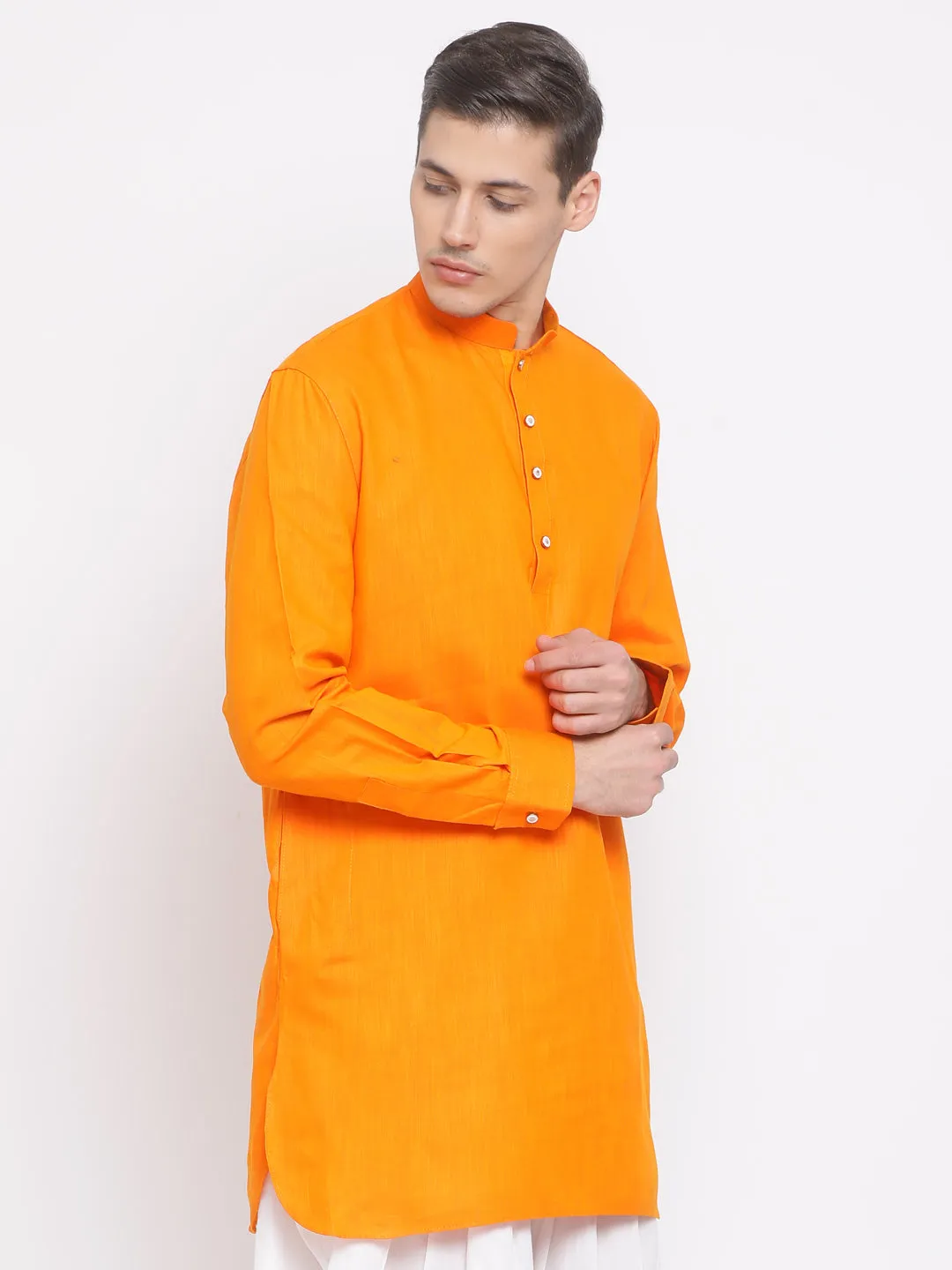 Men's Orange Cotton Blend Kurta