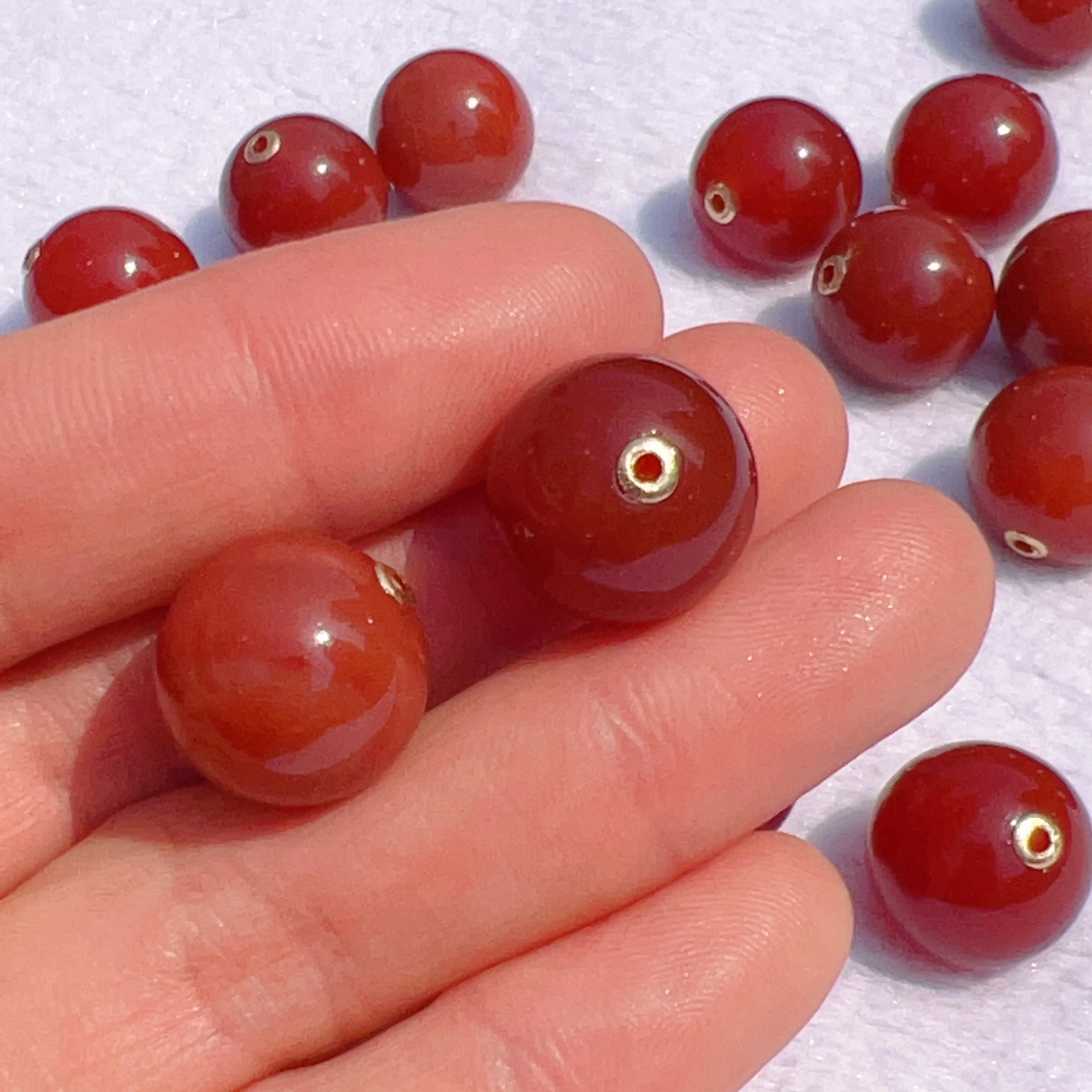 Natural Red Agate with 18k Yellow Gold Spacers Round Beads Charms DIY Jewelry Project