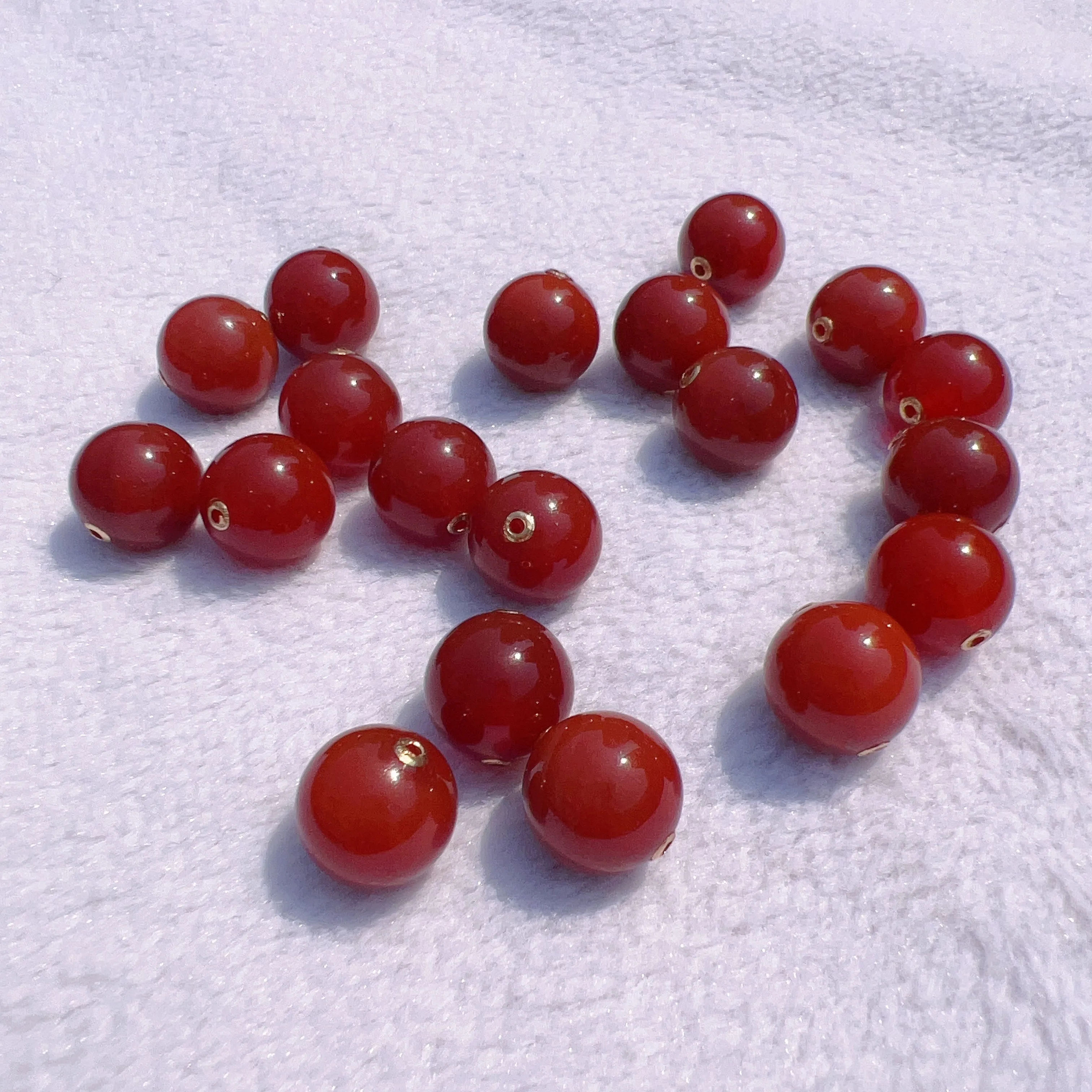 Natural Red Agate with 18k Yellow Gold Spacers Round Beads Charms DIY Jewelry Project