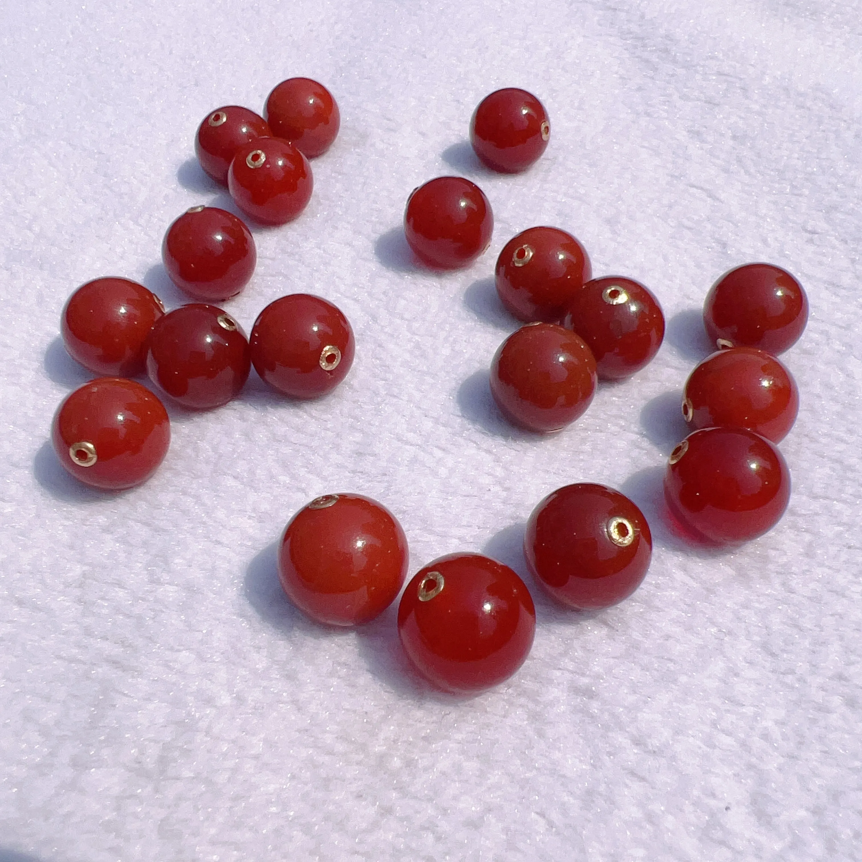 Natural Red Agate with 18k Yellow Gold Spacers Round Beads Charms DIY Jewelry Project