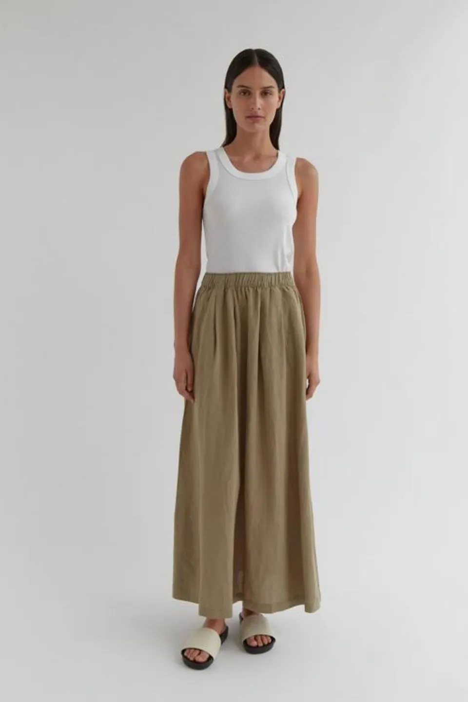 Noma Olive Linen Maxi Skirt