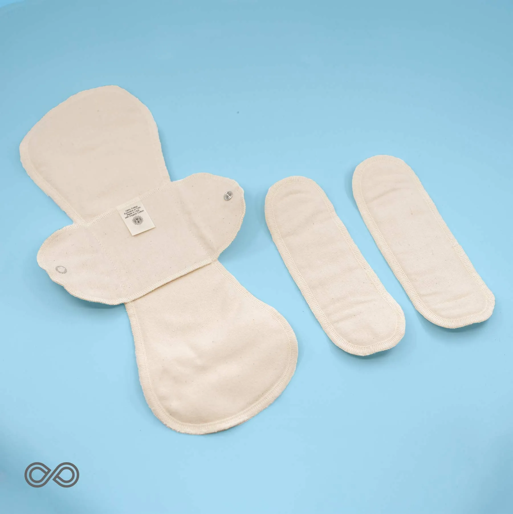 Organic Cotton Night Time Washable Menstrual Pad (Made in USA) (1 Pad 2 Liners) (Latex-free)