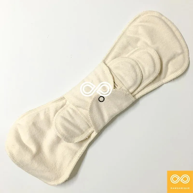 Organic Cotton Night Time Washable Menstrual Pad (Made in USA) (1 Pad 2 Liners) (Latex-free)