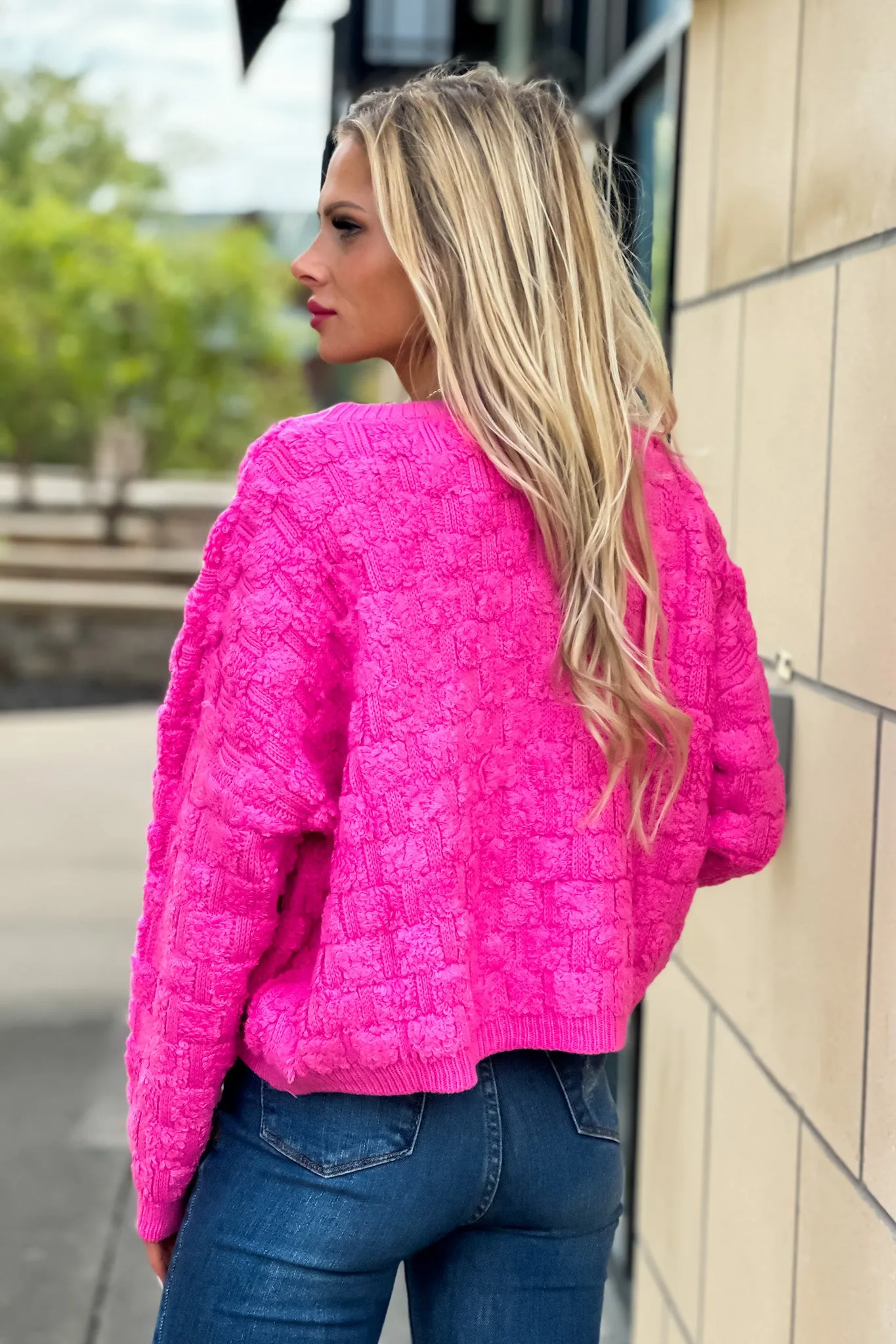 Pass The Bubbly Loose Weave Textured Sweater : Bubblegum