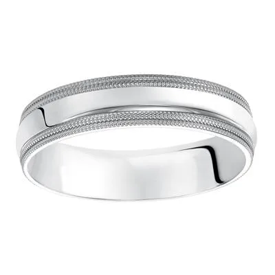 PLATINUM 5MM DOUBLE MILGRAIN POLISHED WEDDING BAND COMFORT FIT