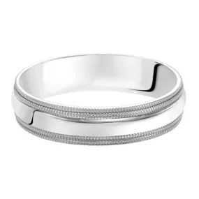 PLATINUM 5MM DOUBLE MILGRAIN POLISHED WEDDING BAND COMFORT FIT