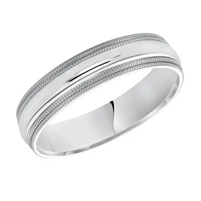 PLATINUM 5MM DOUBLE MILGRAIN POLISHED WEDDING BAND COMFORT FIT