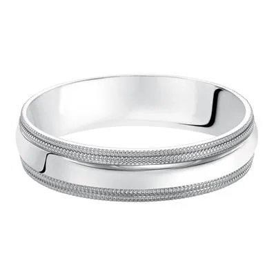 PLATINUM 5MM DOUBLE MILGRAIN POLISHED WEDDING BAND COMFORT FIT