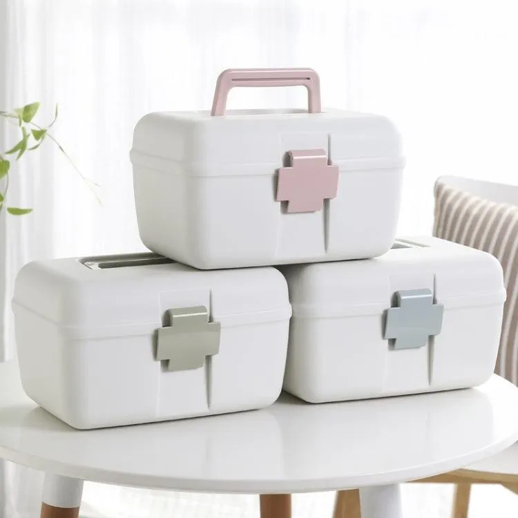 Portable Double-Layer Medicine Organizer with Safety Buckle and Divided Compartments