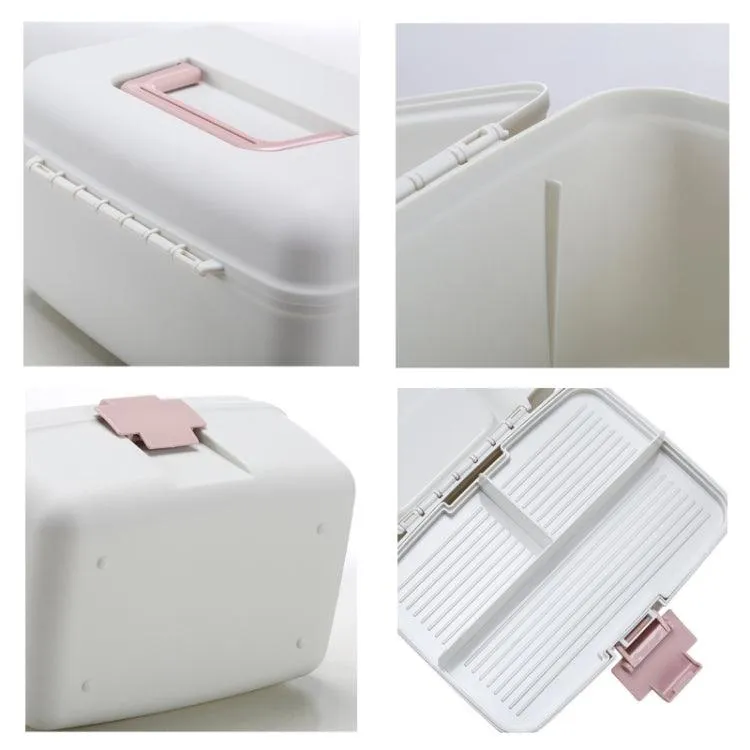 Portable Double-Layer Medicine Organizer with Safety Buckle and Divided Compartments