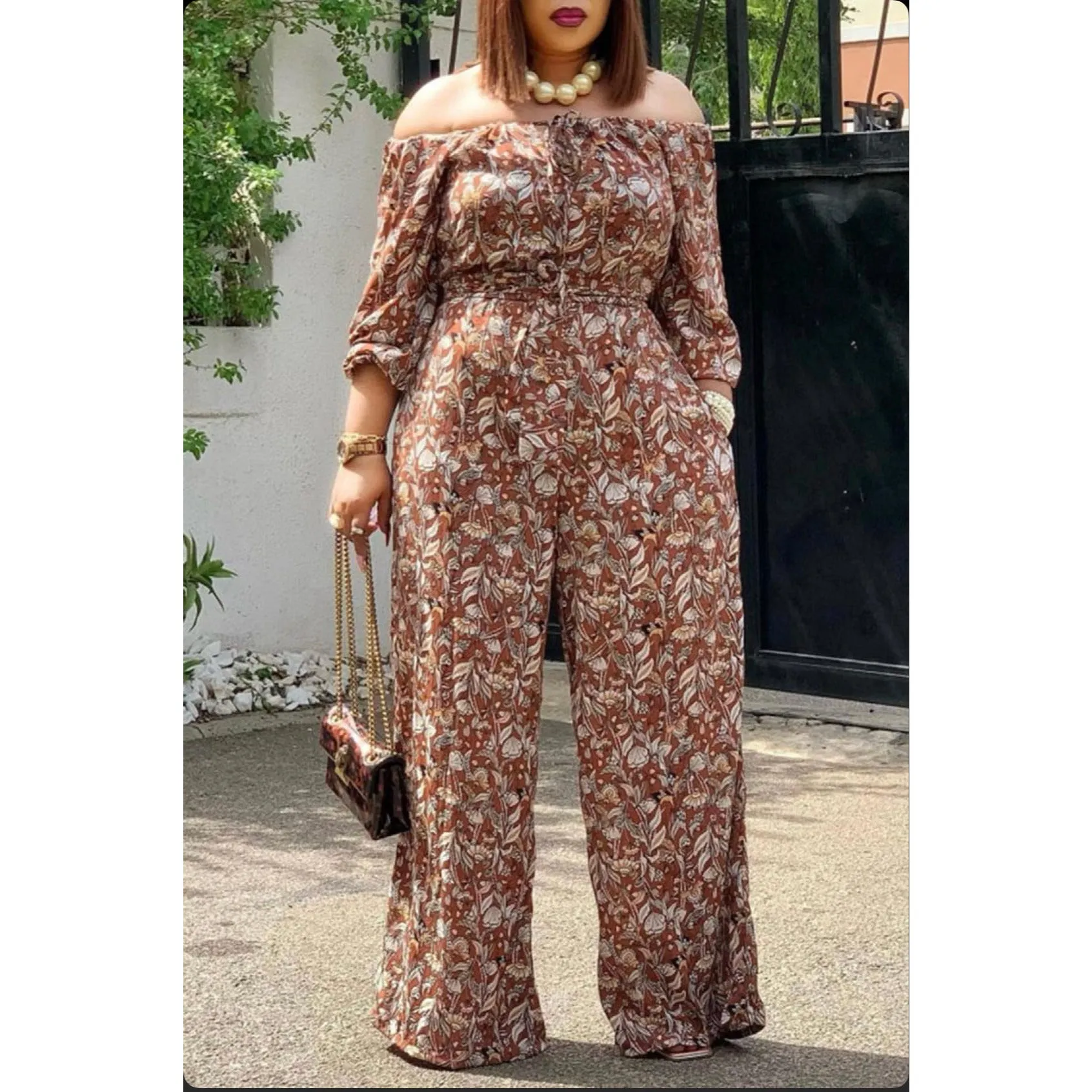 Printed Off Shoulder Jumpsuit