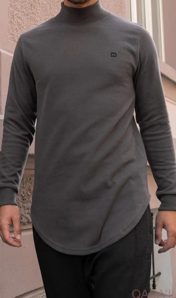 QL Longline High Collar Sweatshirt in Dark Grey