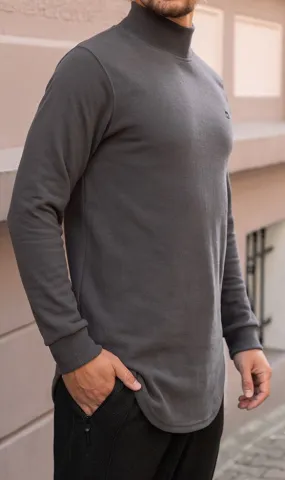 QL Longline High Collar Sweatshirt in Dark Grey