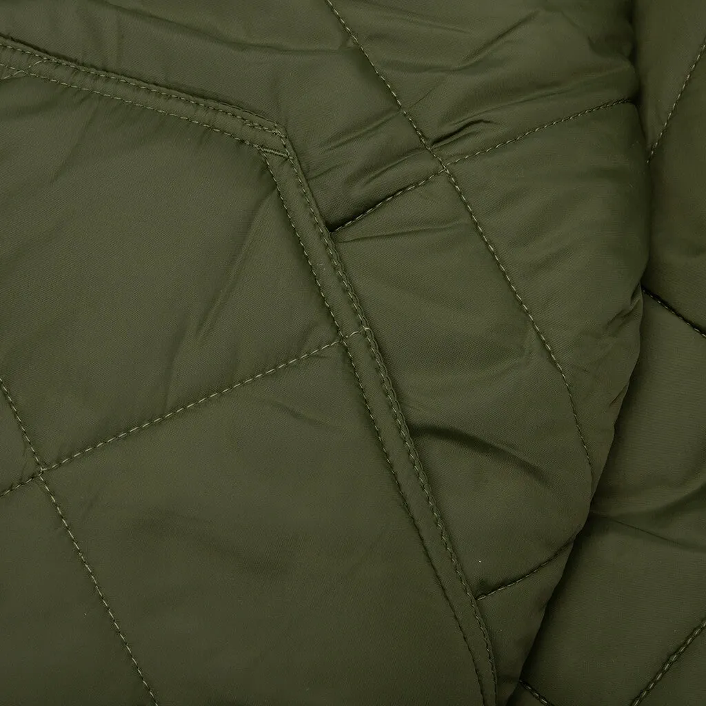 Quilted Patch Bomber Jacket - Olive