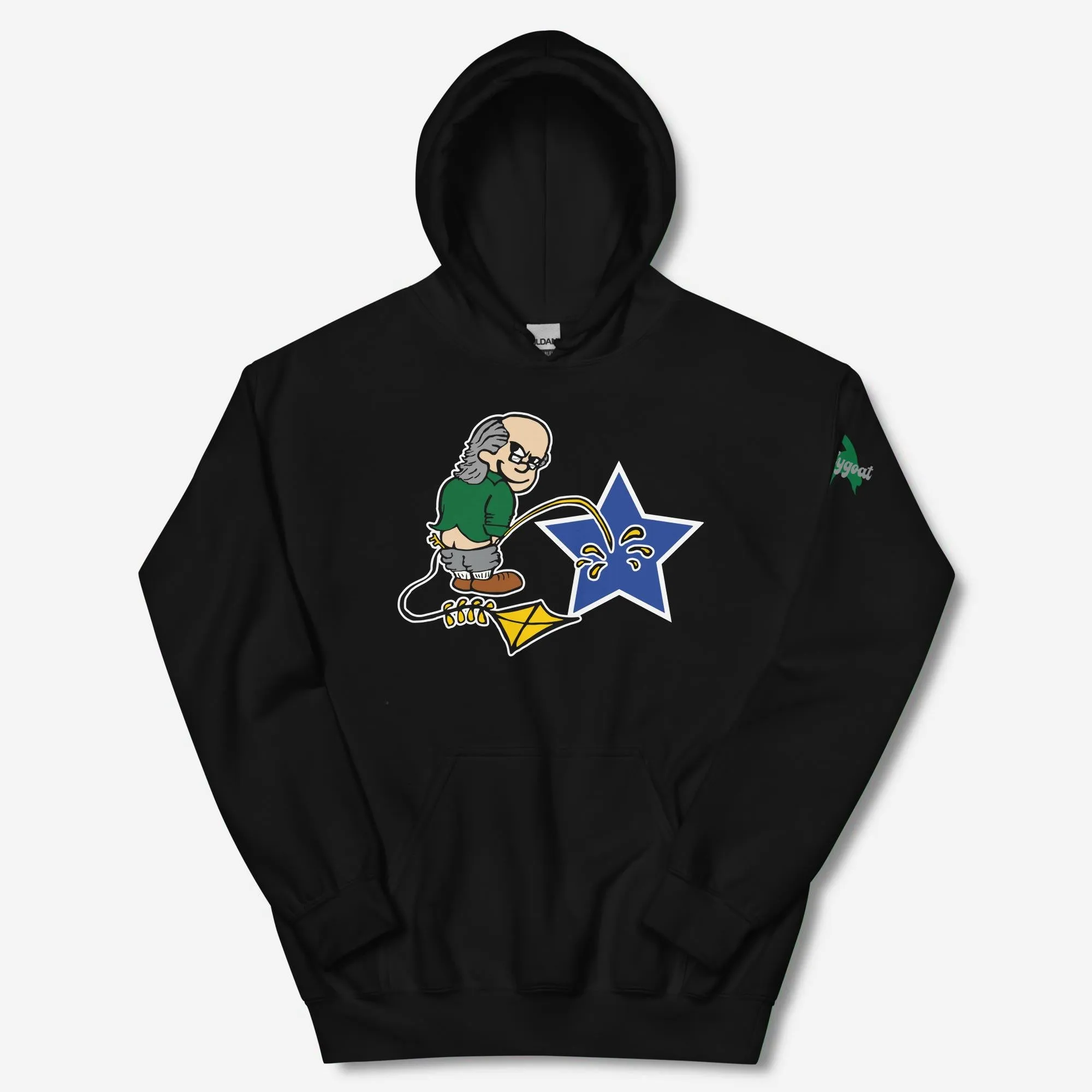 "Ben Franklin Whizzing on the Blue Star" Hoodie