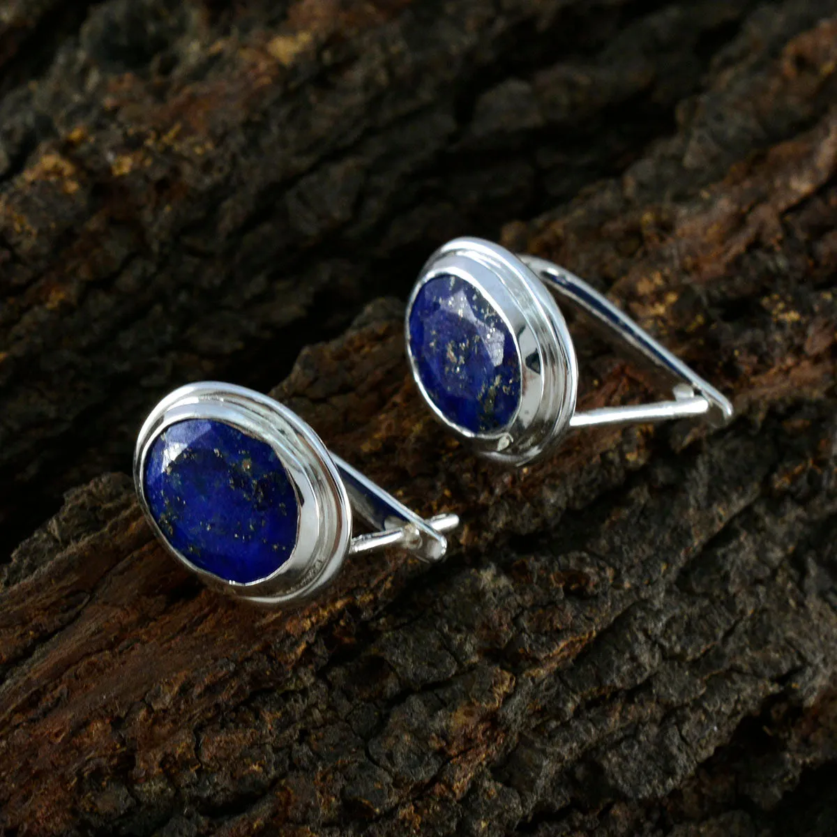 Riyo Aesthetic Sterling Silver Earring For Demoiselle Lapis Lazuli Earring Bezel Setting Blue Earring Stud Earring