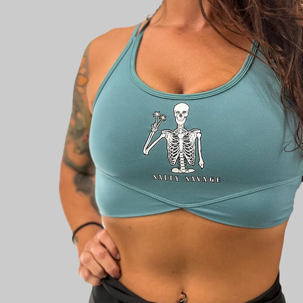 Salty Savage Ladies "Peace Skeleton” V Cut Sports Bra