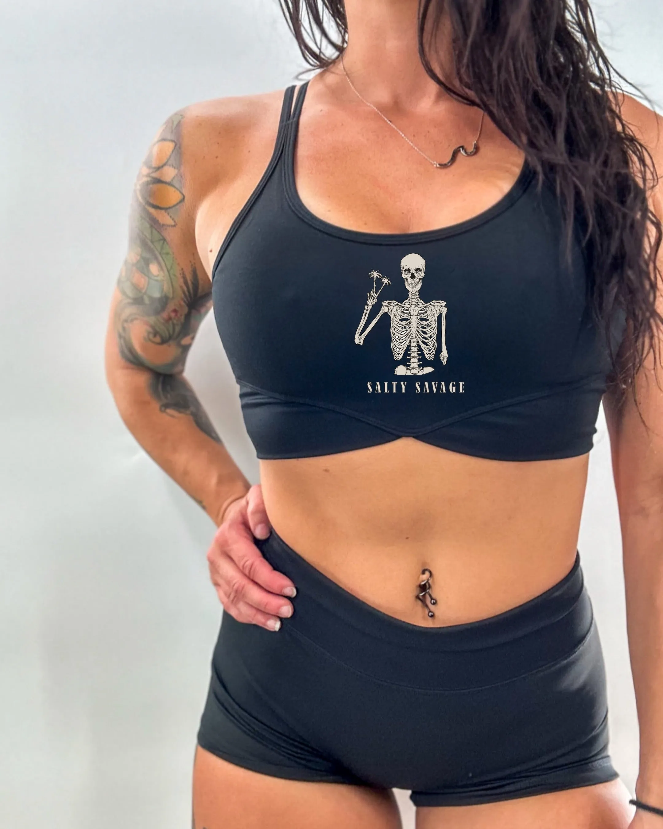 Salty Savage Ladies "Peace Skeleton” V Cut Sports Bra