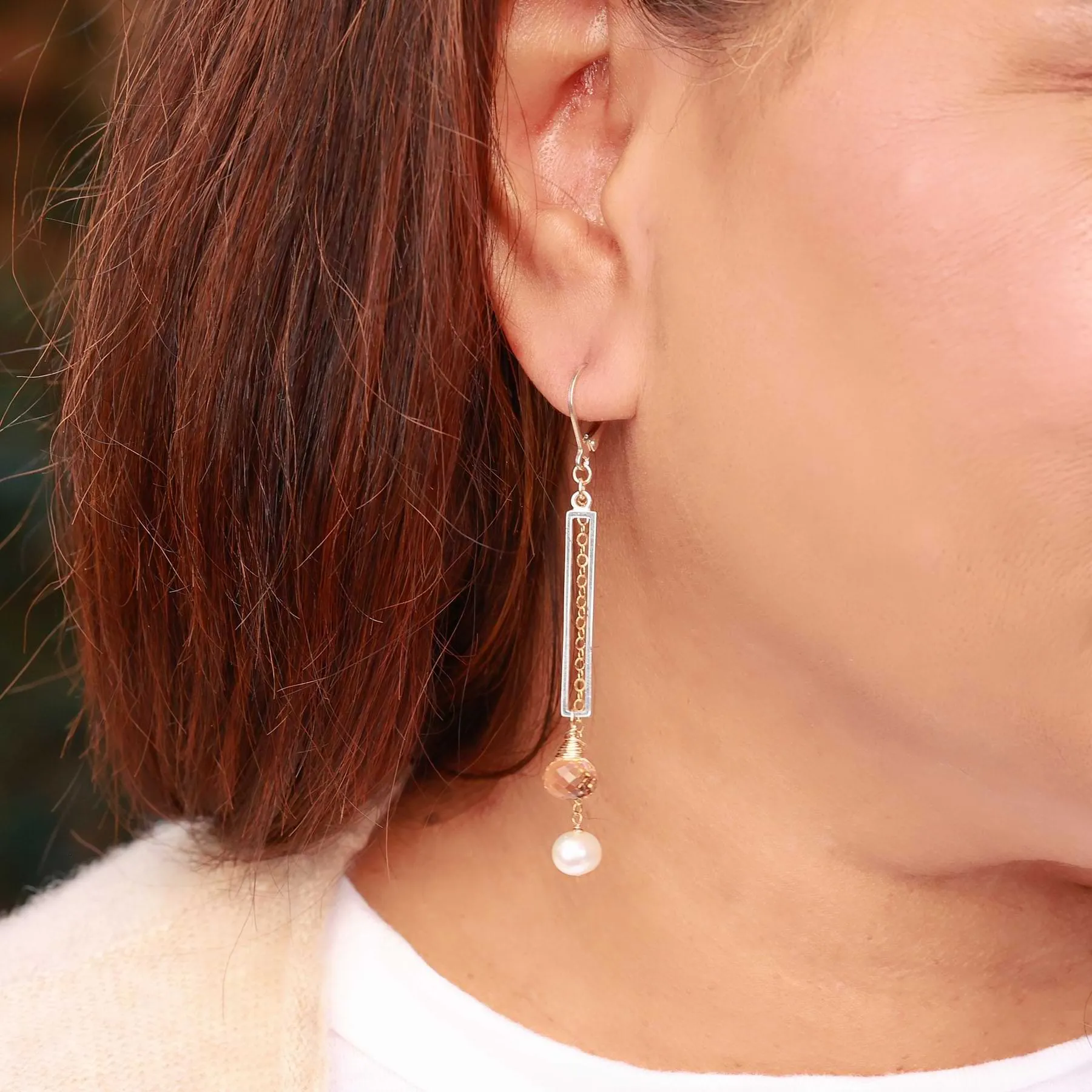 Sand and the Sea - Quartz and Pearl Silver Drop Earrings