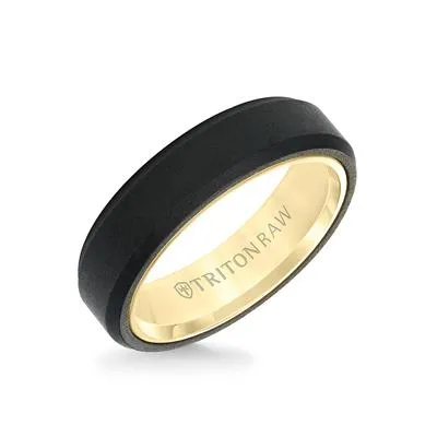 SATIN BLACK TUNGSTEN 6MM WEDDING BAND WITH 14K YELLOW GOLD SLEEVE