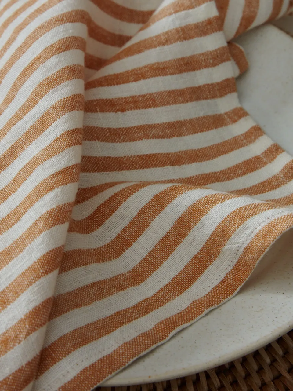 Set of 2 Camel Stripe Linen Napkins