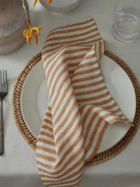 Set of 2 Camel Stripe Linen Napkins