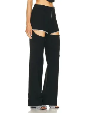 Solid Wide Leg Pants For Women | High Waist Hollow Out Spliced Diamonds Loose Straight Pant | Female Fashion Clothing