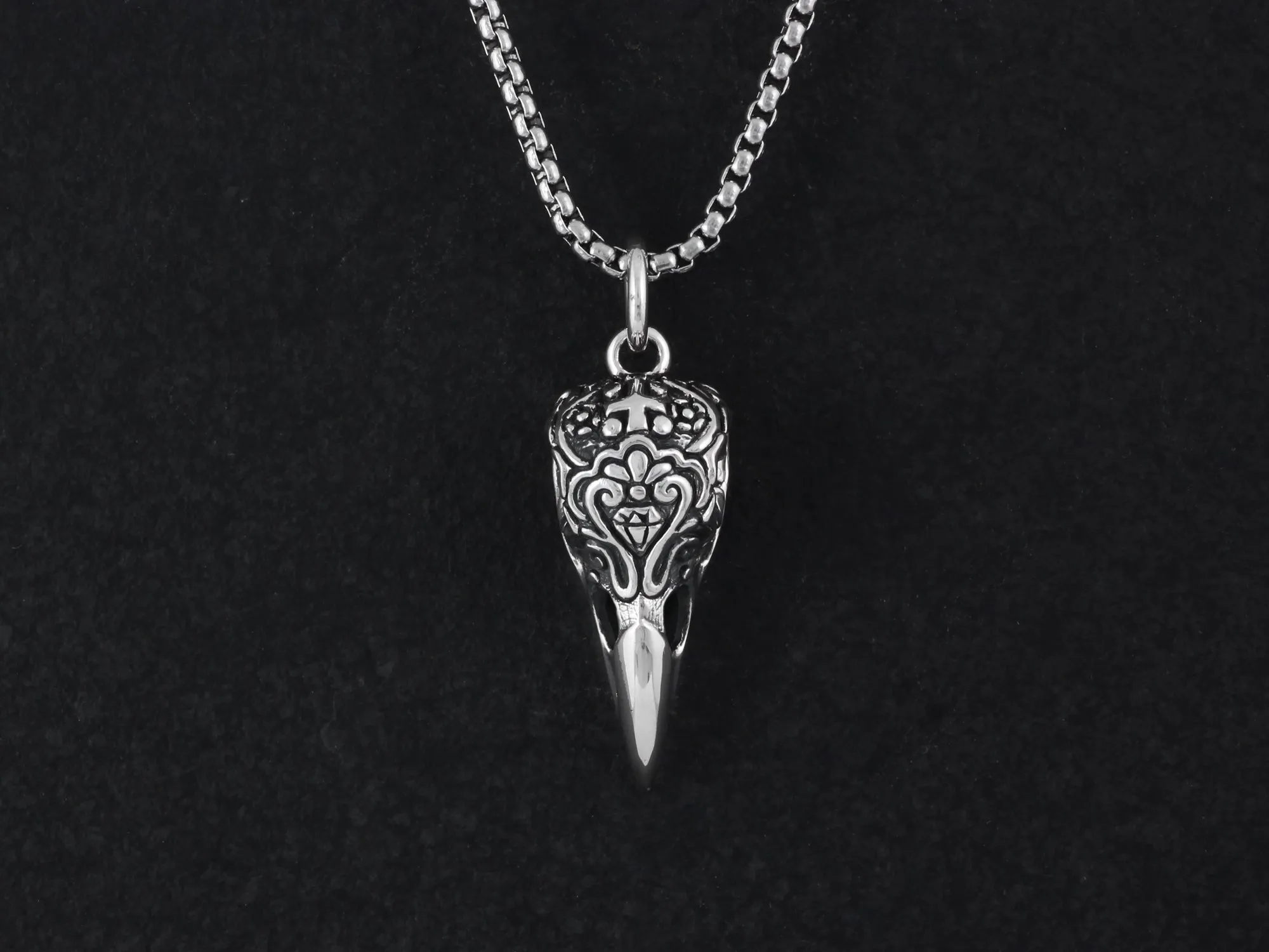 Sterling Silver Day of the Dead Raven Skull Necklace