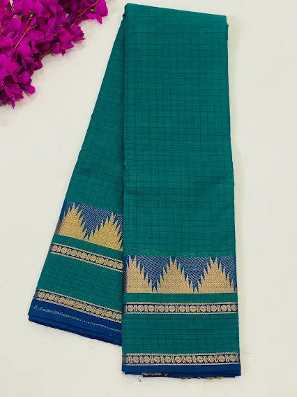 Stunning Green Color Sungudi Cotton Saree In Checks Design