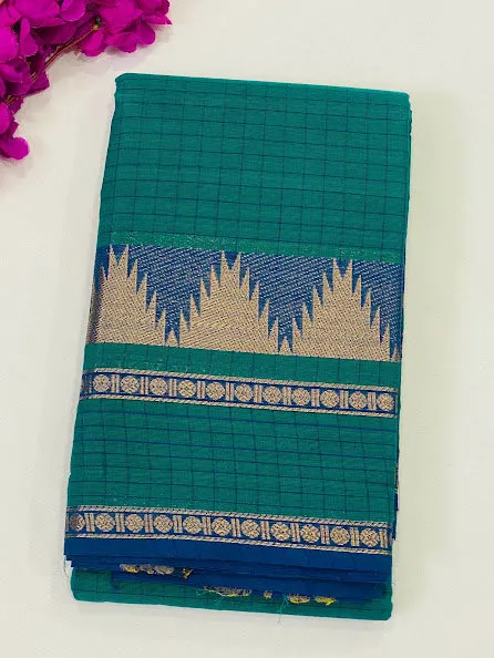 Stunning Green Color Sungudi Cotton Saree In Checks Design