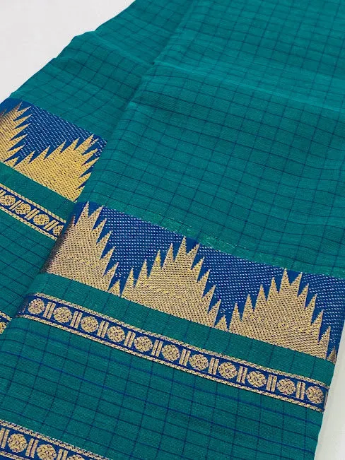 Stunning Green Color Sungudi Cotton Saree In Checks Design