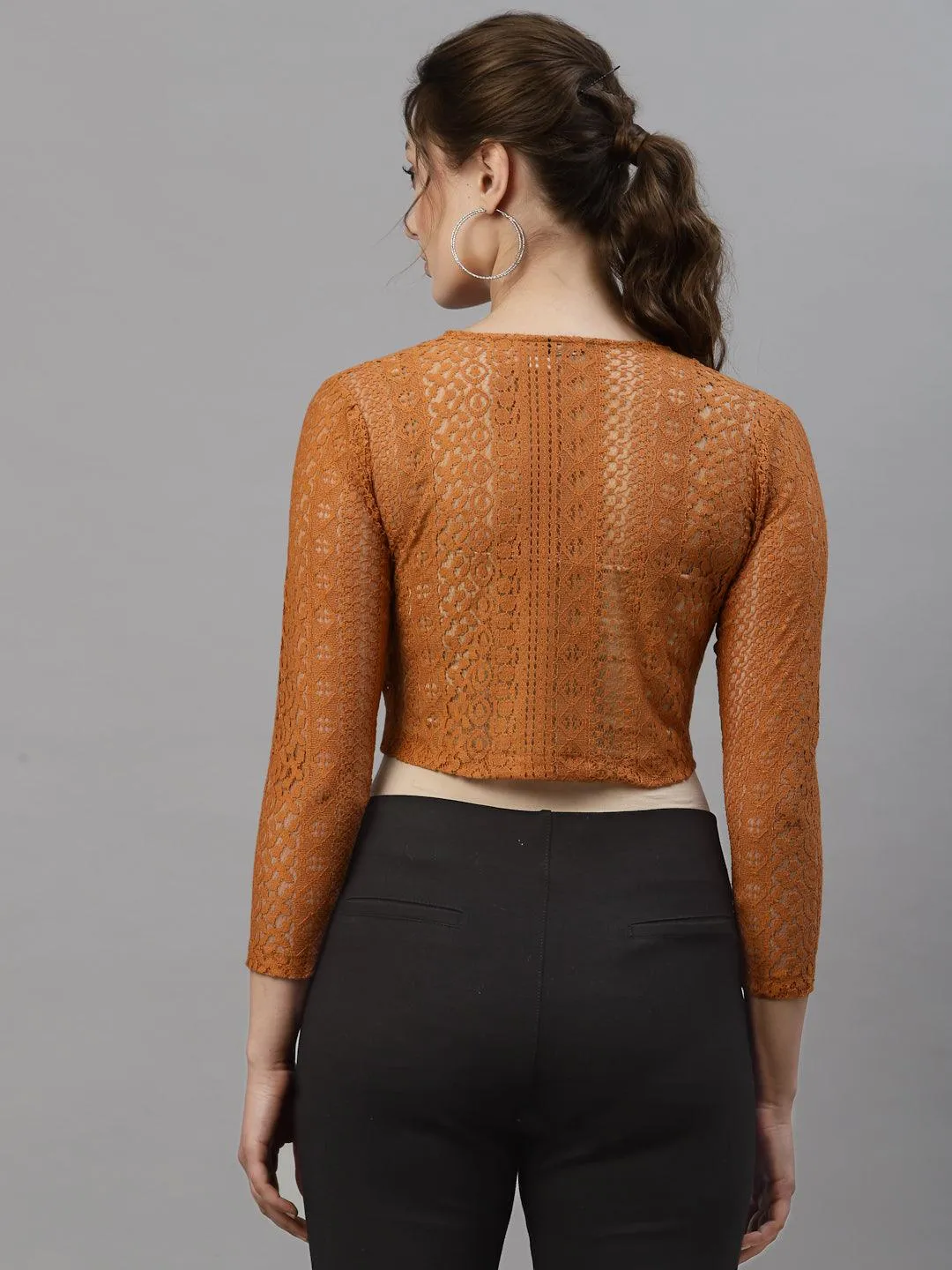 Style Quotient Women Brown Self Design Shrug