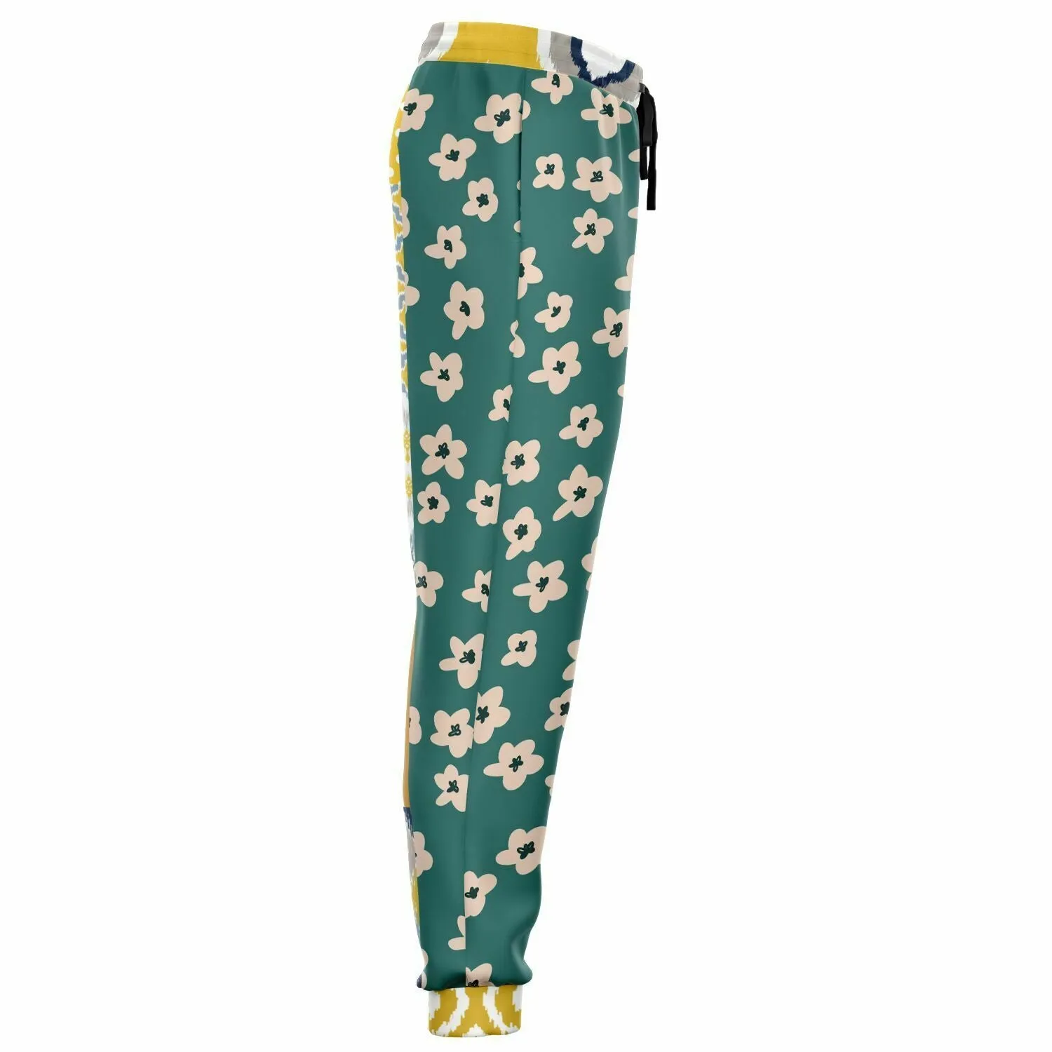 Tallulah Bankhead Yellow Ikat Patchwork Unisex Fleece Joggers