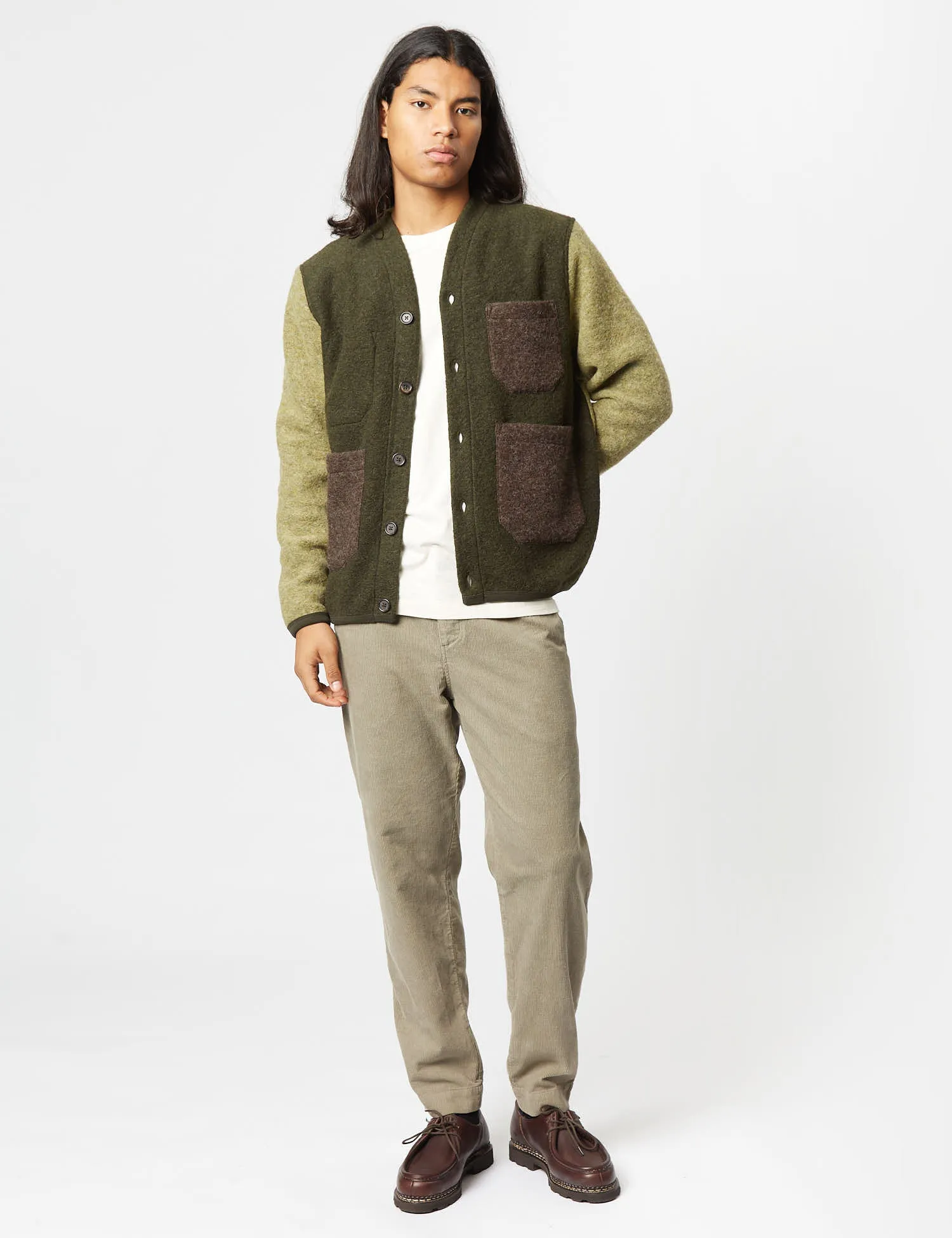 Universal Works Mixed Cardigan - Olive Green